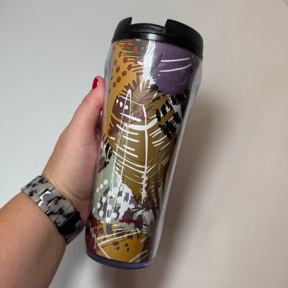 Vera Bradley Painted Feathers Print Travel Mug Coffee Cup - Picture 1 of 7
